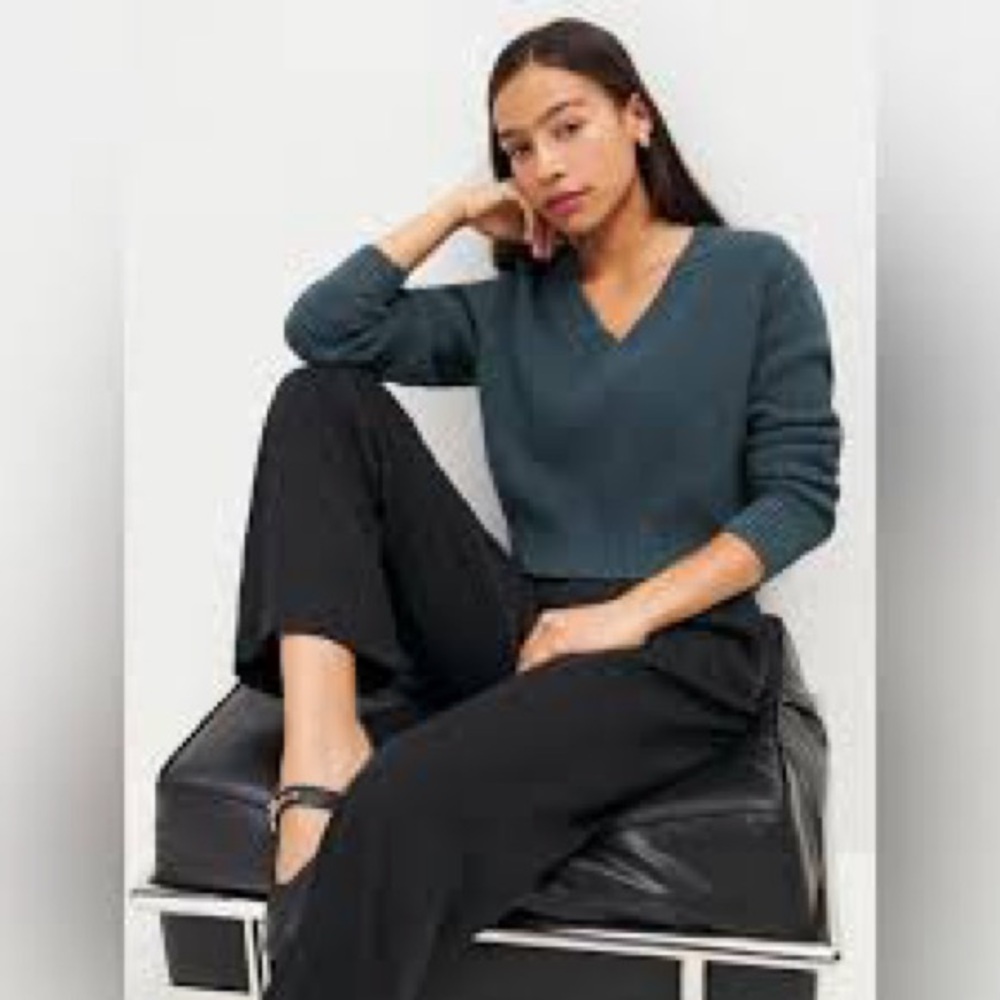 Reformation Darcey Cropped Cotton Sweater Slate Size S